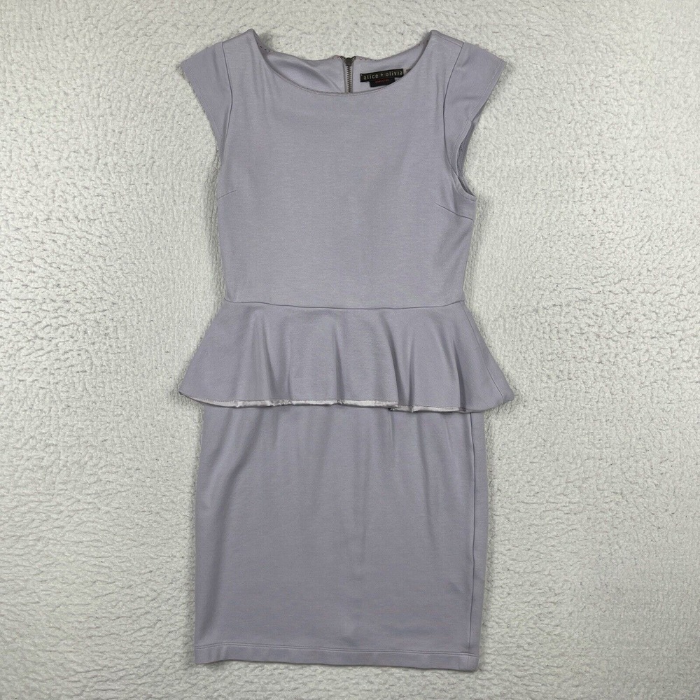 Alice + Olivia Peplum Dress Womens 4 Lavender Grey Cap Sleeve Sheath W900503556